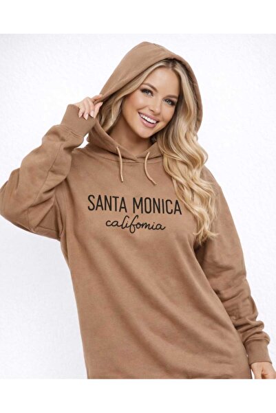 NİDİBAY Women's Oversized Sweatshirt Santa Monica California -Hooded Without ...