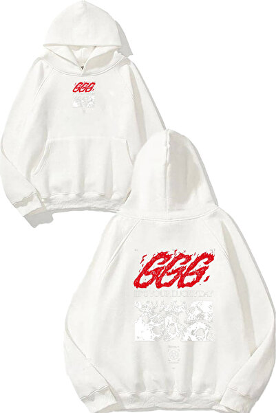 urbvn Lucky Day 777 Design Printed Oversize White Hooded Sweatshirt