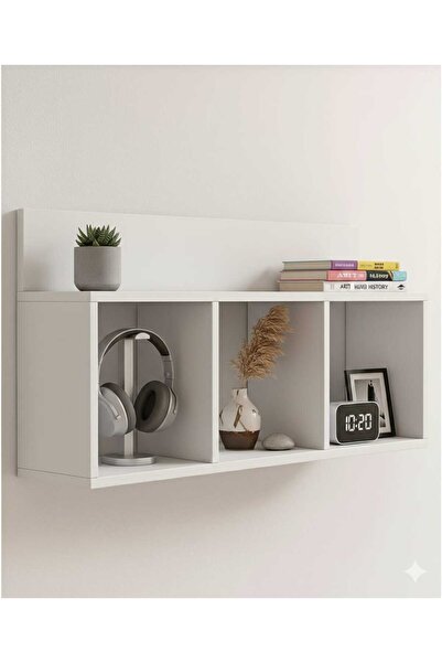 CRAFT HOUSE ART DESIGN Modern 3 Bölmeli Dekoratif Duvar Rafı - 60 cm Beyaz Ki...