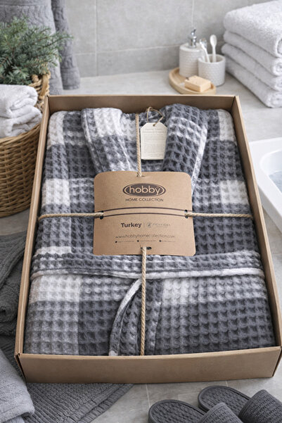 Hobby ÖZLÜ HOME STELLA YARIM ŞALYAKA MÜSLİN BORNOZ ANTRASIT-GRI S/M