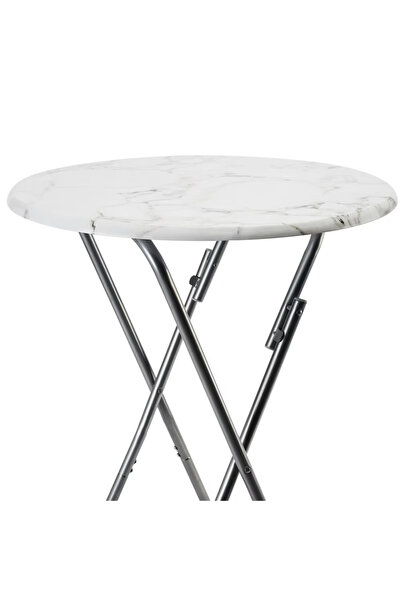 Deuba Masă de bar, aspect marmura, albă, pliabilă, Ø 60cm