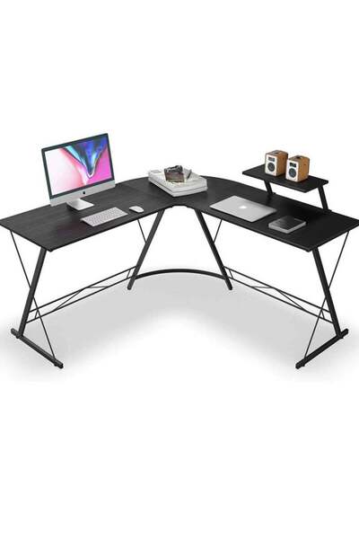 huitich L-Shaped Corner Office Computer Table - Modern Black Design