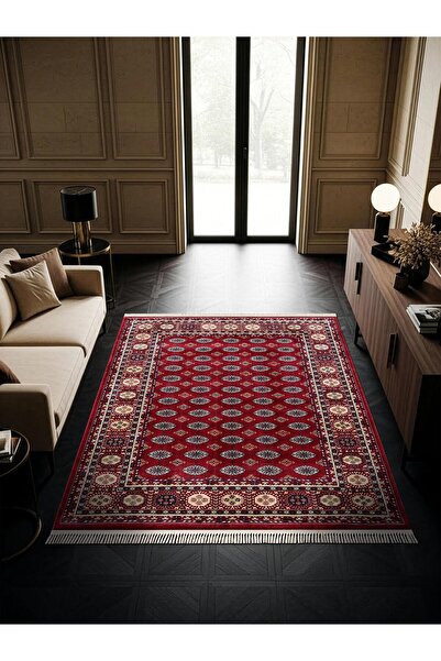 Fesane FN003J Claret Red Cotton Sole Afghan Pattern Living Room Living Room Rug