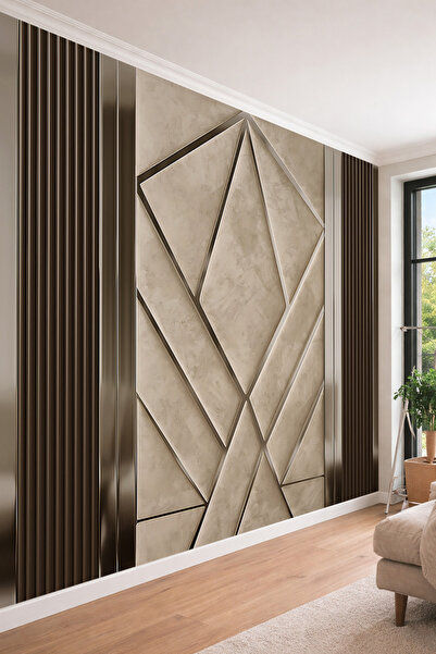 dreamwall 3D Görünümlü Geometrik Panel ve Çıta Desenli Lüks Tek Parça Tekstil...