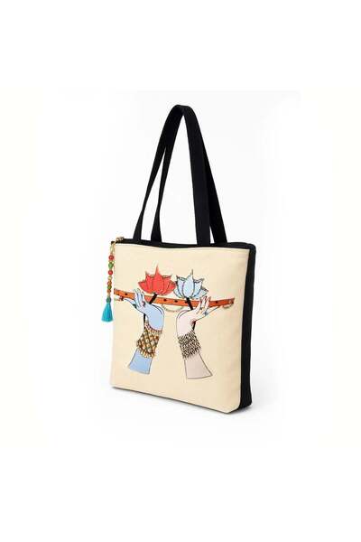 The Purani Jeans Artistic & Elegant Denim Tote Bag, "White" Multi-purpose Bag...