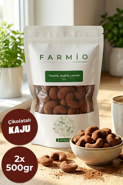 FARMİO Çikolata Kaplı Kaju 1kg – Sütlü Çikolata Kaplı Kakaolu Draje - 2x500gr