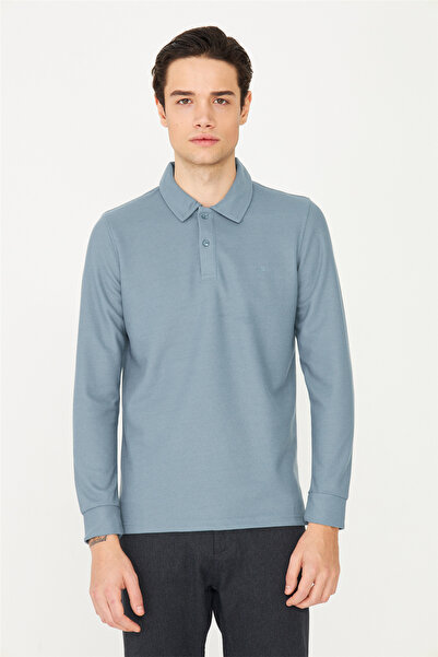 White Stone Blue Polo Neck Sweatshirt