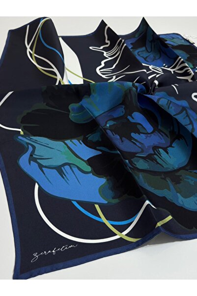 Zerafetim Twill Silk Scarf Navy Blue, Blue, Green, Cream, Black