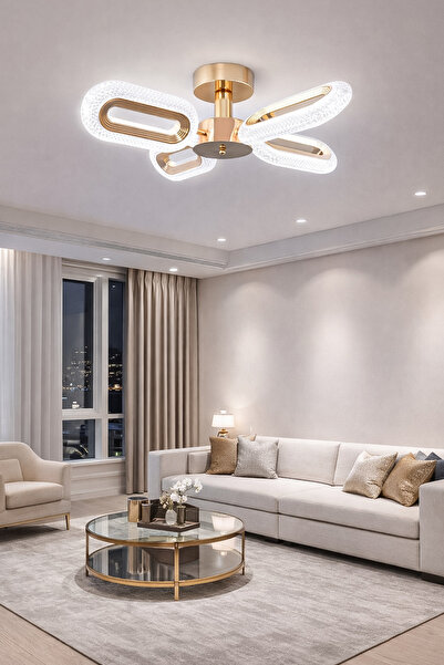 Turanconcept Doruk 4'lü Plafonyer Led Avize Kristal Görünüm Beyaz Işık Enerji...