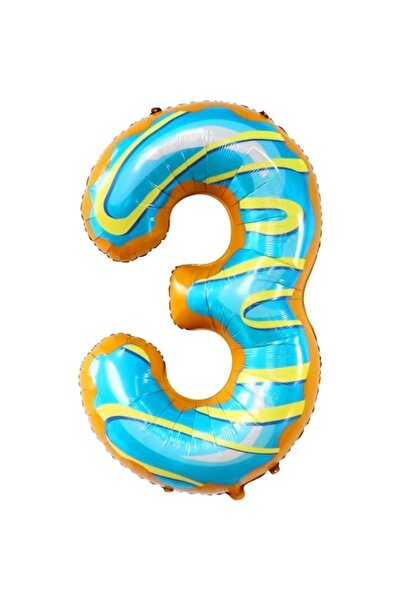 Avaleea Balon folie metalică, număr 3, imprimeu gogoașă, temă ziua de naștere