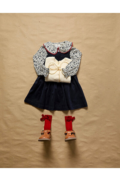 Ziddy قميص قطني مزهر للفتيات الصغيرات، أبيض/أزرق