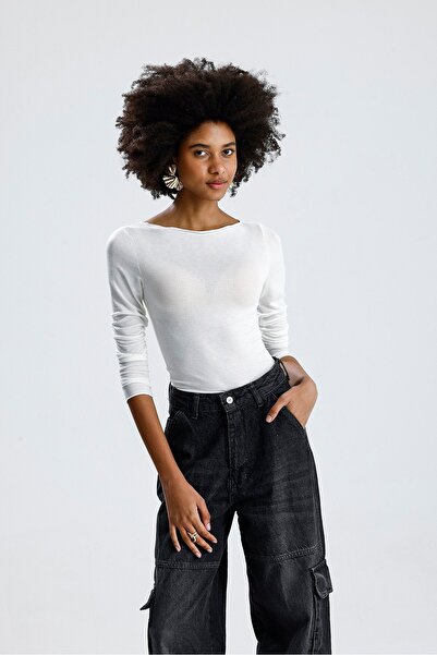 ROSE ARYA White Boat Neck Long Sleeve Badi