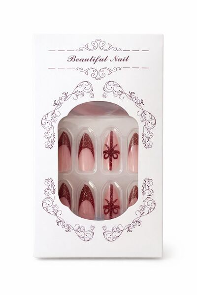 24 LÜ NAİL ART BORDO SİMLİ FRENCHLİ TIRNAK SETİ