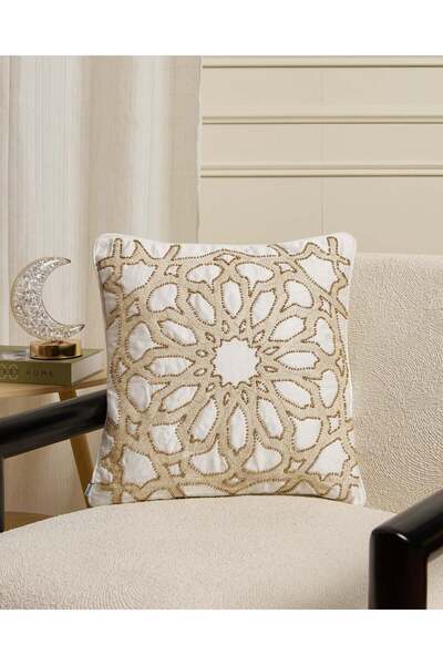 REDTAG Ivory And Gold Embroidered Cushion