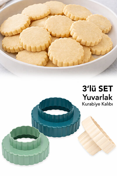 Meleni Home قالب كوكيز دائري من 3 قطع - أداة تشكيل العجين المسننة ذات الوجهين...