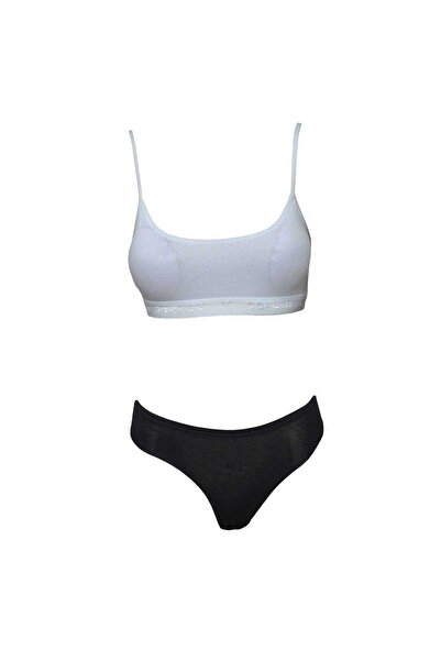 Mestore Padded Rope Strap Half Tank Top Bustier Panties Set White Black