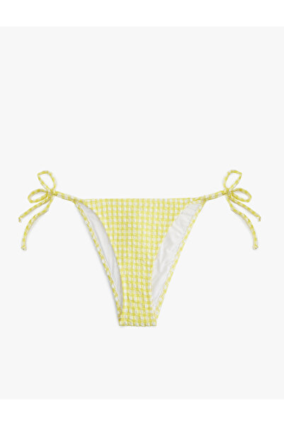 Koton Textured Gingham Bikini Bottom with Drawstrings on the Sides