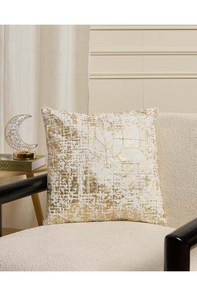 REDTAG Ivory And Gold Embellished Cushion