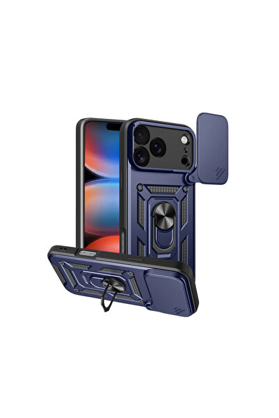 eco port غطاء سيليكون لهاتف آيفون 17 برو ماكس مع حلقة للعدسة - أزرق داكن