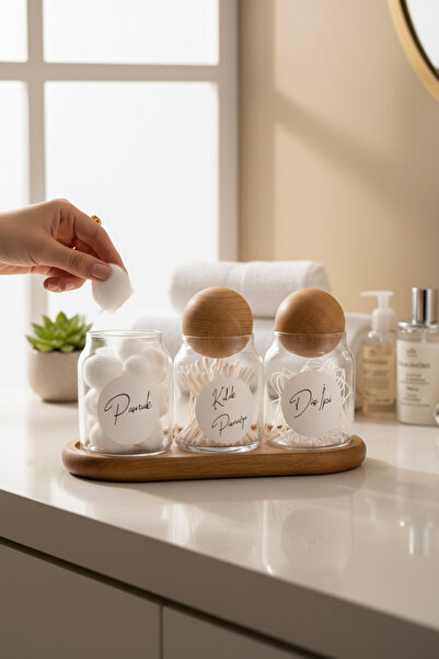 zezedesing Akasya Glass Bathroom Set with Stand and 3 Ball Covers - 300 ml Co...