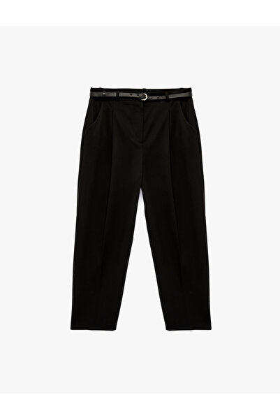 Koton High Waist Comfortable Fit Cigarette Pants with Pockets and Belt Detail