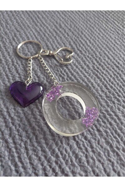 LuArte Letter Charm Heart Detailed Keychain Epoxy