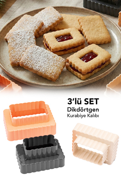 Meleni Home 3-Piece Rectangular Cookie Mold - 6 Sizes Double-Sided Serrated D...