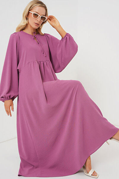 Modamorfo Women's Balloon Sleeve Long Hijab Dress 2464 - Dusty Rose