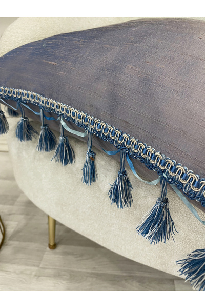 Brillant MOR/TURKUAZ Rengi Püsküllü - İpek Tafta Kırlent Yastık Kılıfı (45X45)