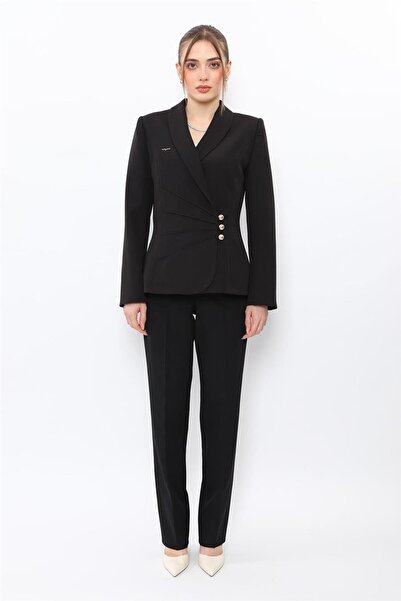 ÖNDER ÖZSOY Shawl Collar Double-Breasted Jacket & Pockets Piped Leg Trousers ...