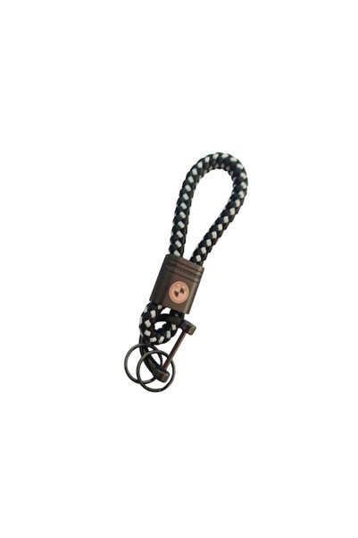 BMW Metal Keychain with Braided Black-White Leather and Logo