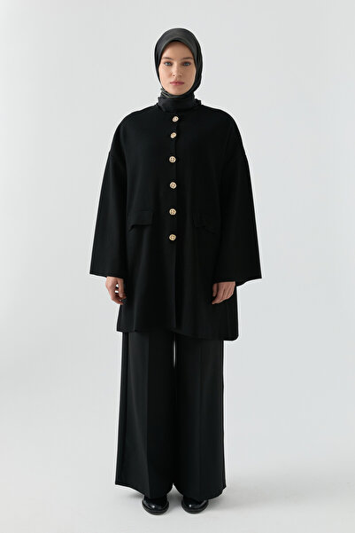 Tuğba Gold Düğme Detaylı Hırka - Siyah
