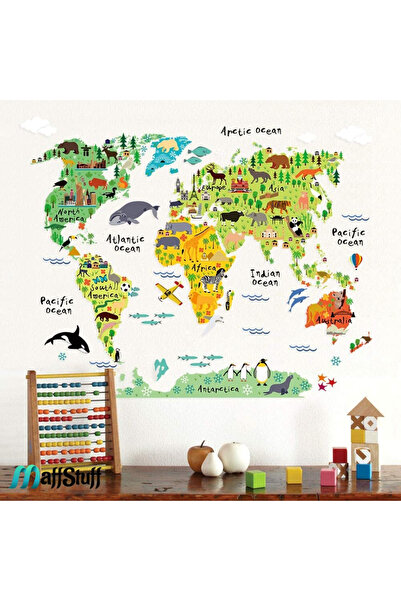 MaffStuff Sticker educativ copii hartă geografică a lumii cu animale MaffStuff®