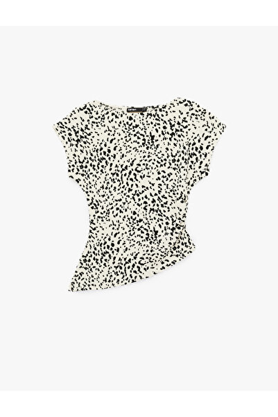 Koton Drape Detailed Boat Neck Sleeveless Patterned Blouse