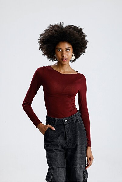 ROSE ARYA Burgundy Boat Neck Long Sleeve Badi