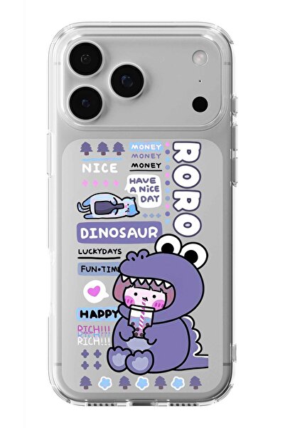 Multitronic حافظة شفافة مطبوعة بتصميم رورو دينو متوافقة مع هاتف آيفون 17 برو