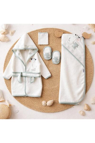 BYS BABY FASHION طقم منشفة ورداء حمام للأطفال حديثي الولادة مطرزة بالزرافة من...