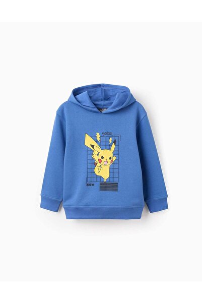 Ziddy سويت شيرت بغطاء رأس للأولاد من قماش ناعم، عليه صورة بيكاتشو، لون أزرق