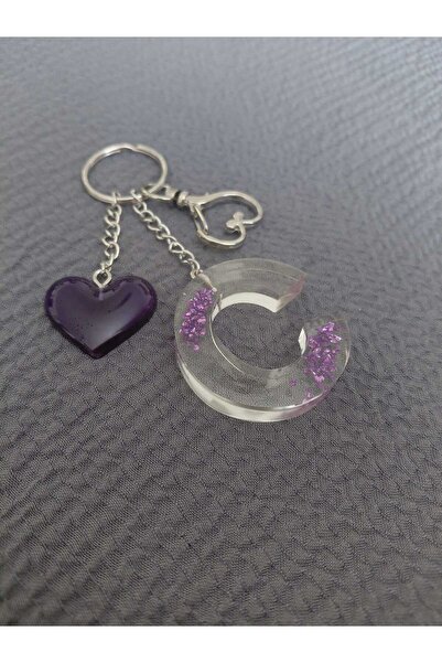 LuArte Letter Charm Heart Detailed Keychain Epoxy