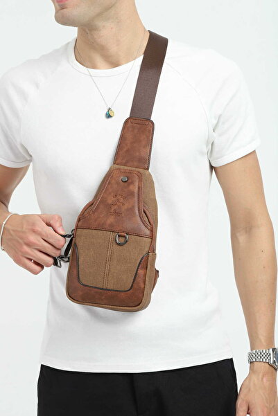 en deri Tan Canvas Men's Shoulder Bag - Casual Crossbody Messenger Bag