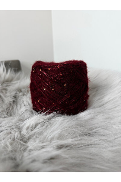 VELİNACOLLECTİON Bordo Pullu Parlak 3 Katlı Moher Örgü İpi 100 gr