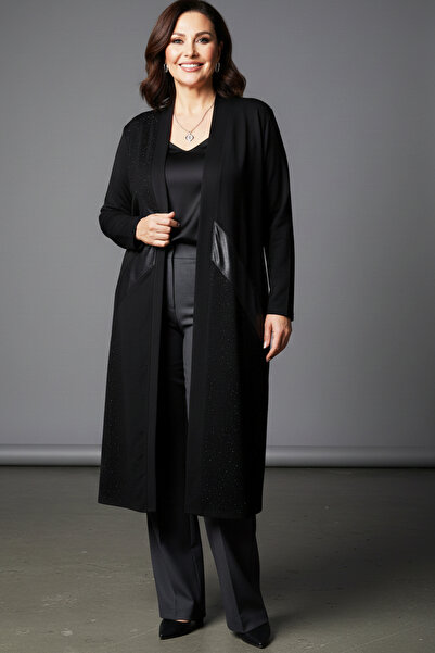 Laden Women's Plus Size Seasonal Spring Crystal Fabric Stoned Black Long Moth...