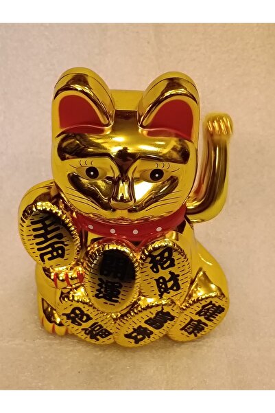 Butik Tülin Otantik sert plastik altın rengi Maneki Neko el sallayan şans ked...
