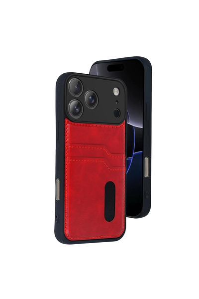 eco port iPhone 17 Pro Max Leather Case with Sara Business Card Holder - Red