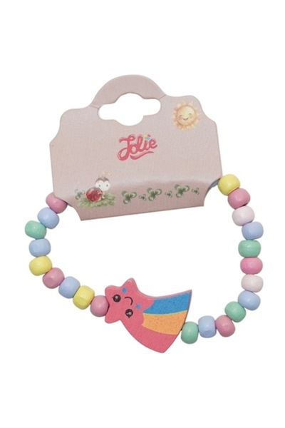 Avaleea Brățară curcubeu pentru copii, elastică, model stea din lemn