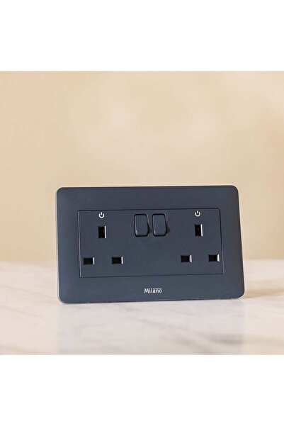 Milano 13A Dual Switched Socket, Durable Piano Black Electrical Outlet, Polyp...