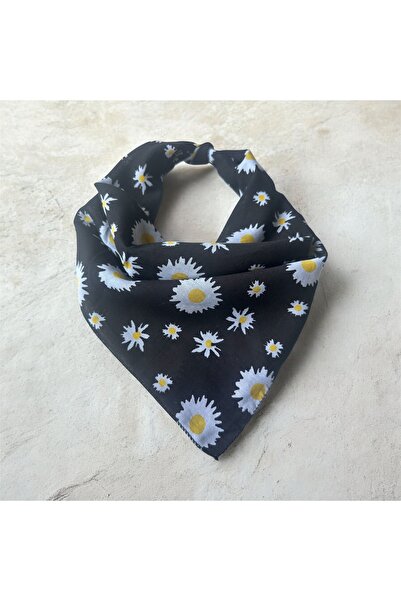 ALS Tasarım Dünyası Navy Blue Color Large Daisy Patterned 100% Cotton Bandana