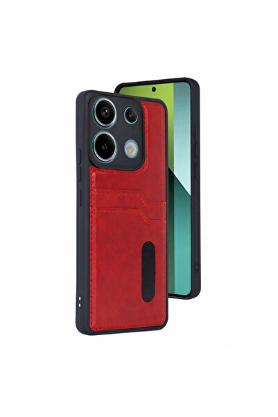 eco port حافظة جلدية لهاتف ريدمي 15c 4G مع حامل بطاقة سارا - أحمر