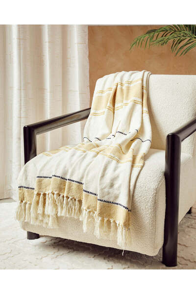 REDTAG بطانية جاكار بلون الخردل والعاجي