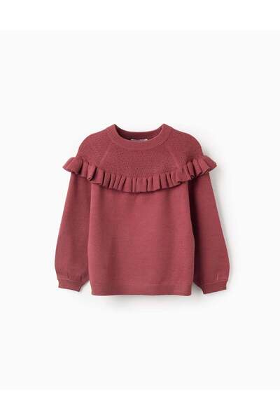 Ziddy Knitted jumper with ruffles for girls, burgundy